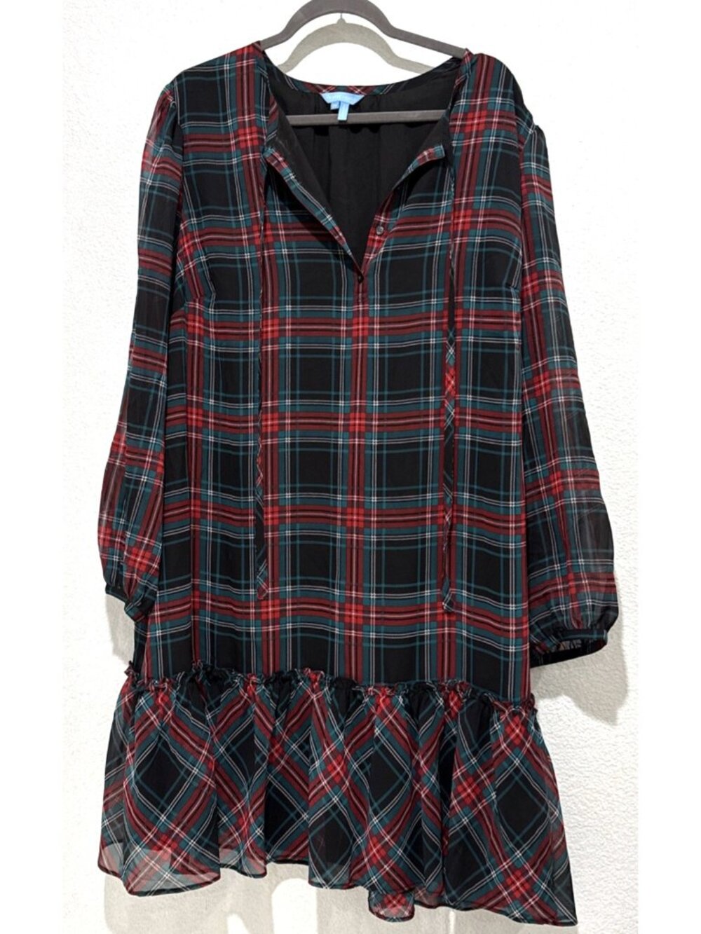 Draper James Plus Size Plaid Tartan Ruffle Tie Neck Flounce Shift Dress Size 2Xl - Picture 2 of 5